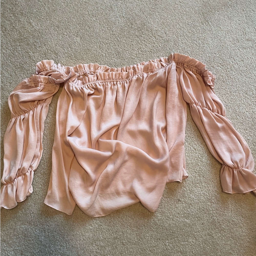 Plus size, pink off the shoulder long sleeve top.